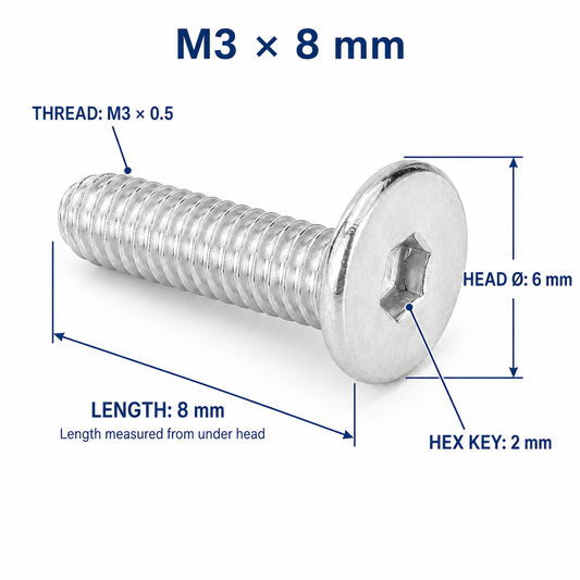 304 Stainless Steel Ultra-Low Profile Hex Socket Screws – M3 × 8 mm