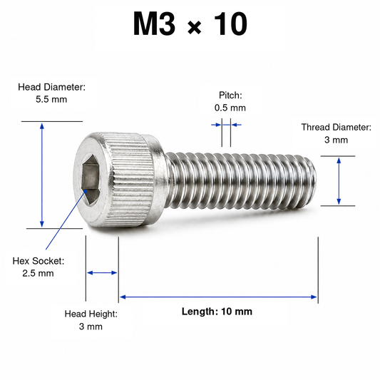 304 Stainless Steel Socket Head Cap Screws – M3 × 10 mm – knurled head