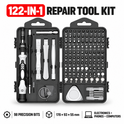 122-in-1 electronics repair tool kit with 98 precision bits