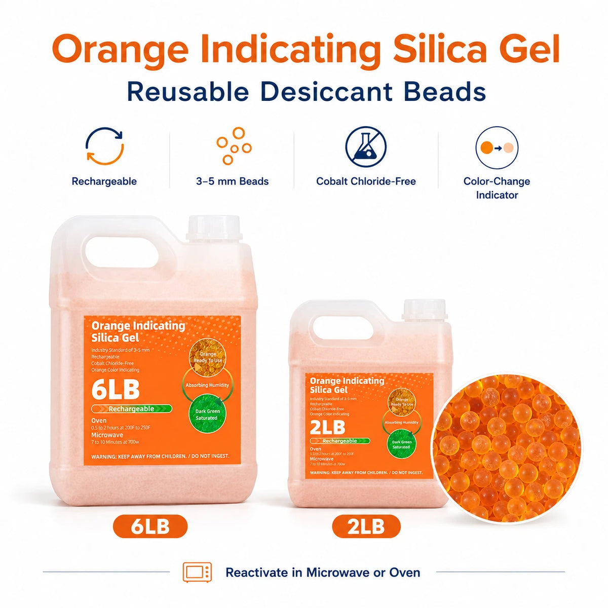 Reusable Orange Indicating Silica Gel
