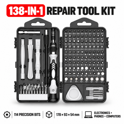 138-in-1 electronics repair tool kit with 114 precision bits
