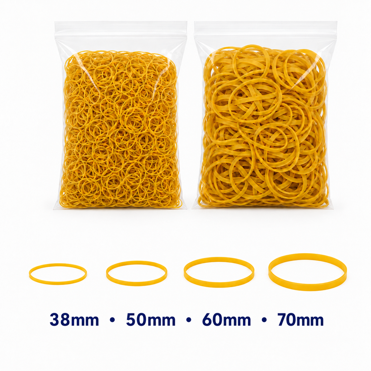 Yellow rubber bands – diameter range