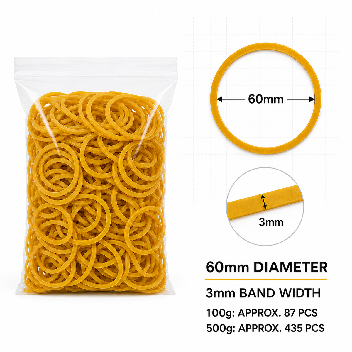 Yellow Rubber Bands, 100g