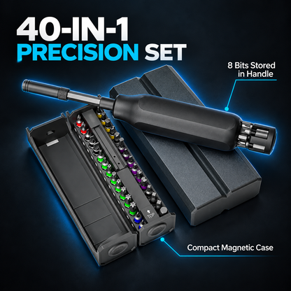 Complete 40-in-1 precision screwdriver set and compact magnetic case