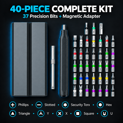 40-piece screwdriver kit with 37 precision bits and magnetic adapter