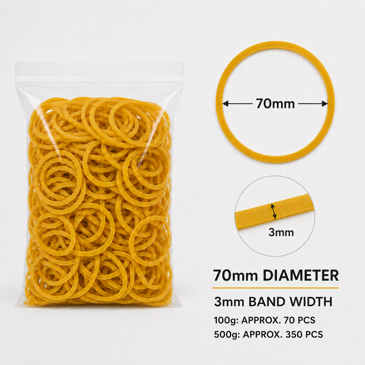 Yellow Rubber Bands, 100g
