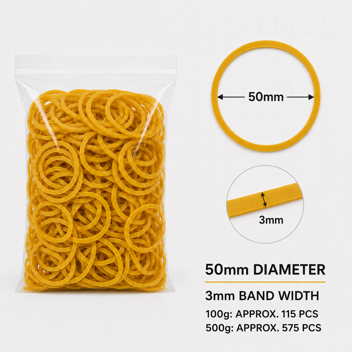 Yellow Rubber Bands, 100g
