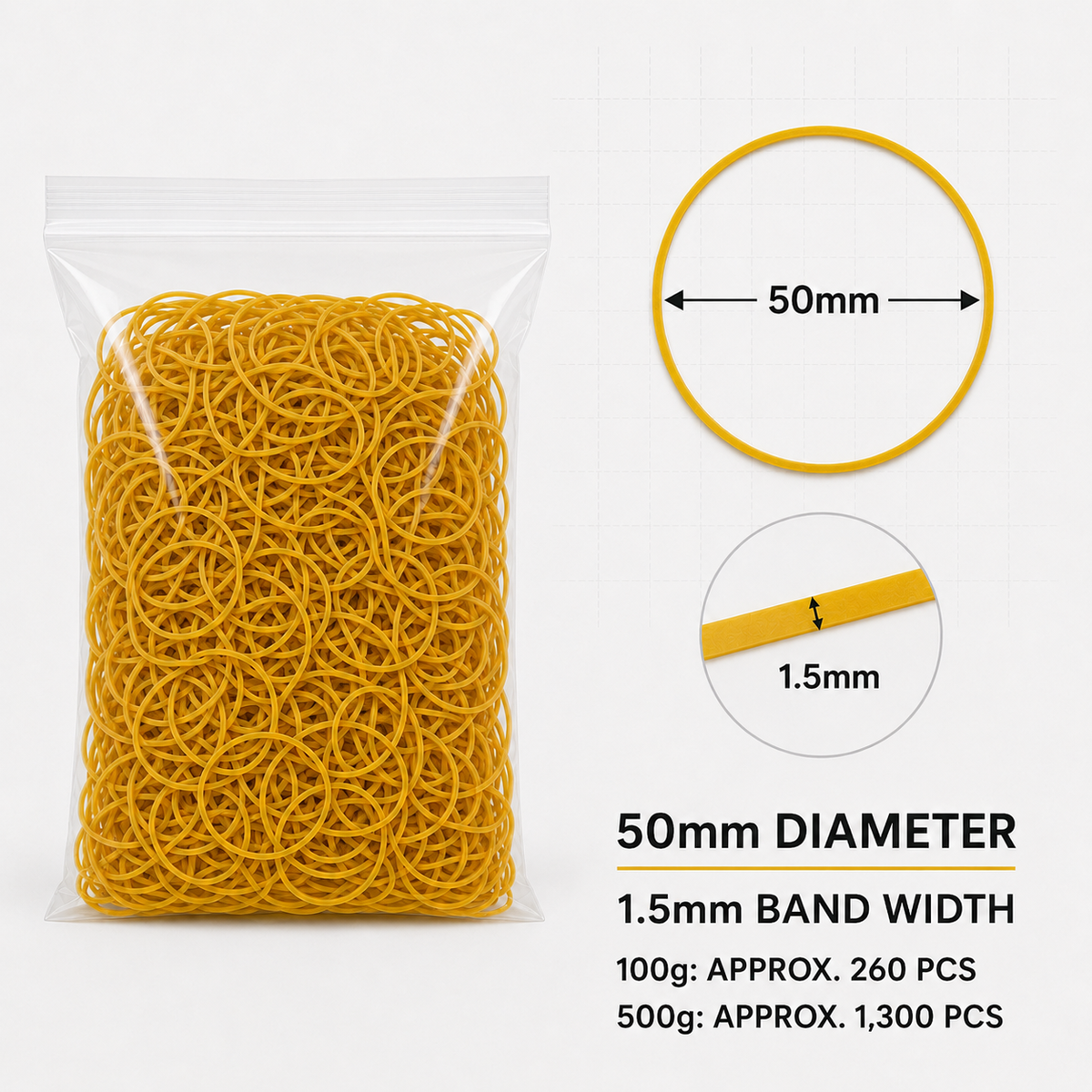 Yellow Rubber Bands, 100g