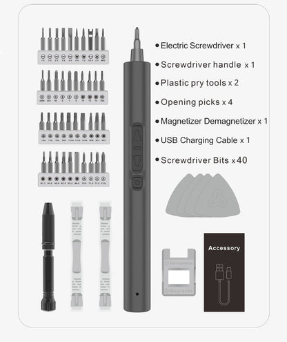 50-in-1 rechargeable electric screwdriver kit package contents