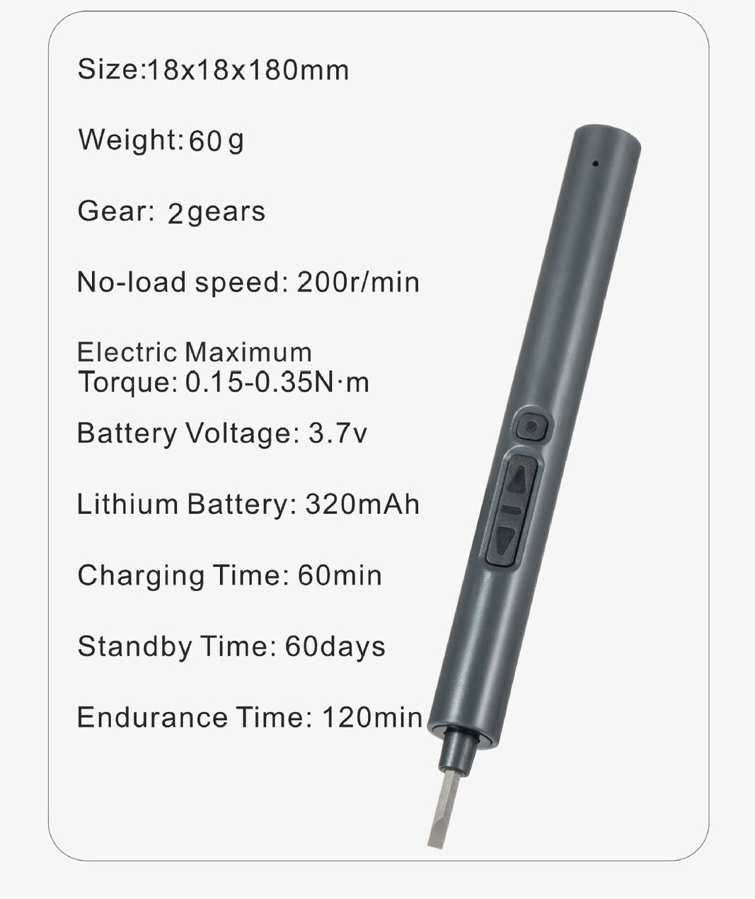 Rechargeable precision electric screwdriver product specifications