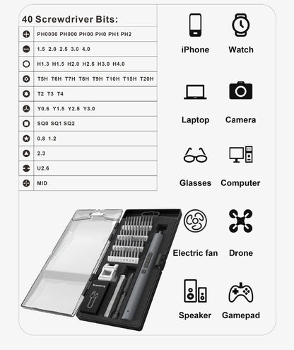 50-in-1 precision screwdriver 40-bit size chart and compatible devices