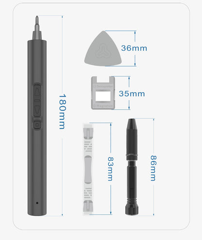 Rechargeable screwdriver and accessory dimensions