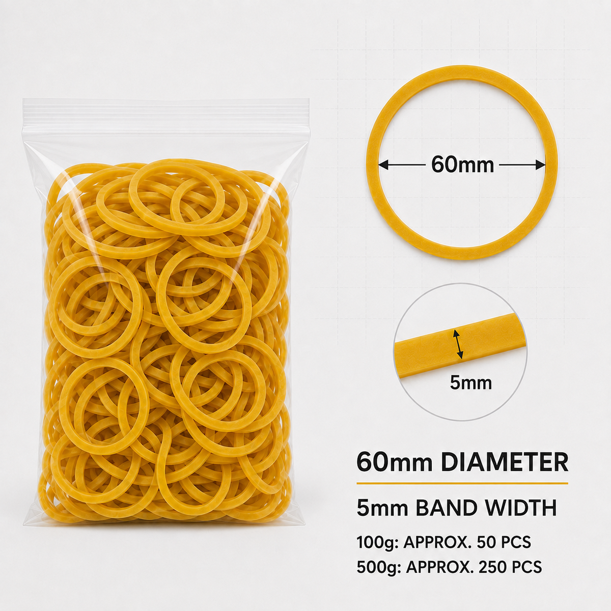 Yellow Rubber Bands, 100g