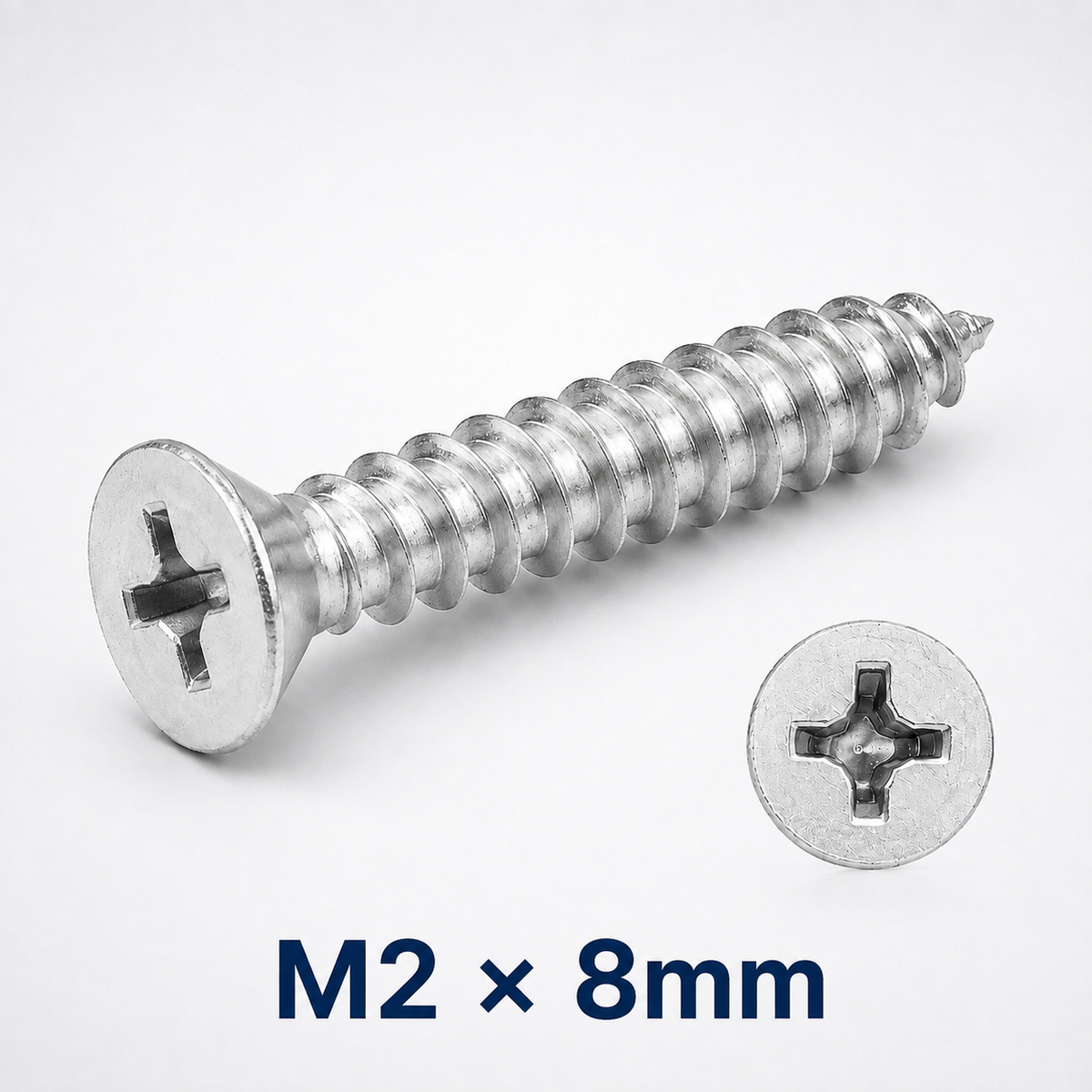 Stainless Steel Phillips Countersunk Self-Tapping Screws – M2 × 8 mm