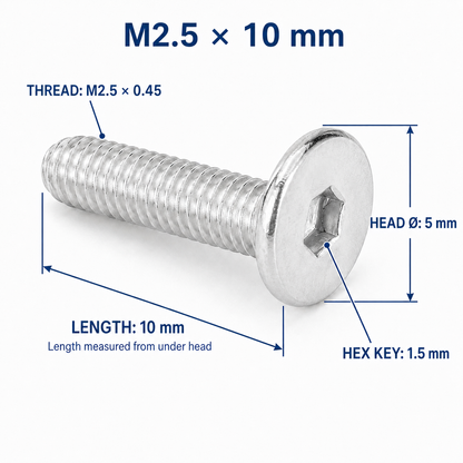 304 Stainless Steel Ultra-Low Profile Hex Socket Screws – M2.5 × 10 mm
