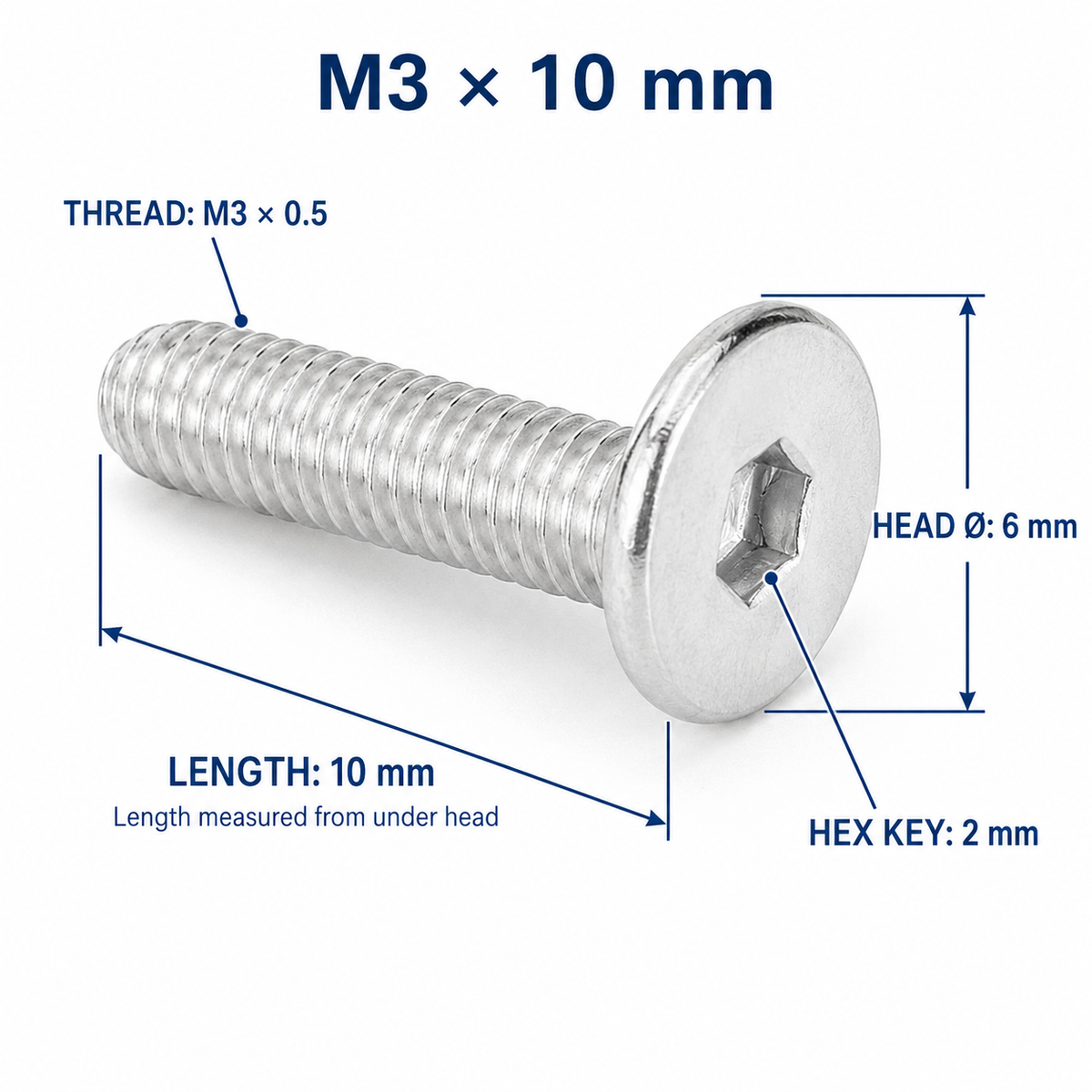 304 Stainless Steel Ultra-Low Profile Hex Socket Screws – M3 × 10 mm