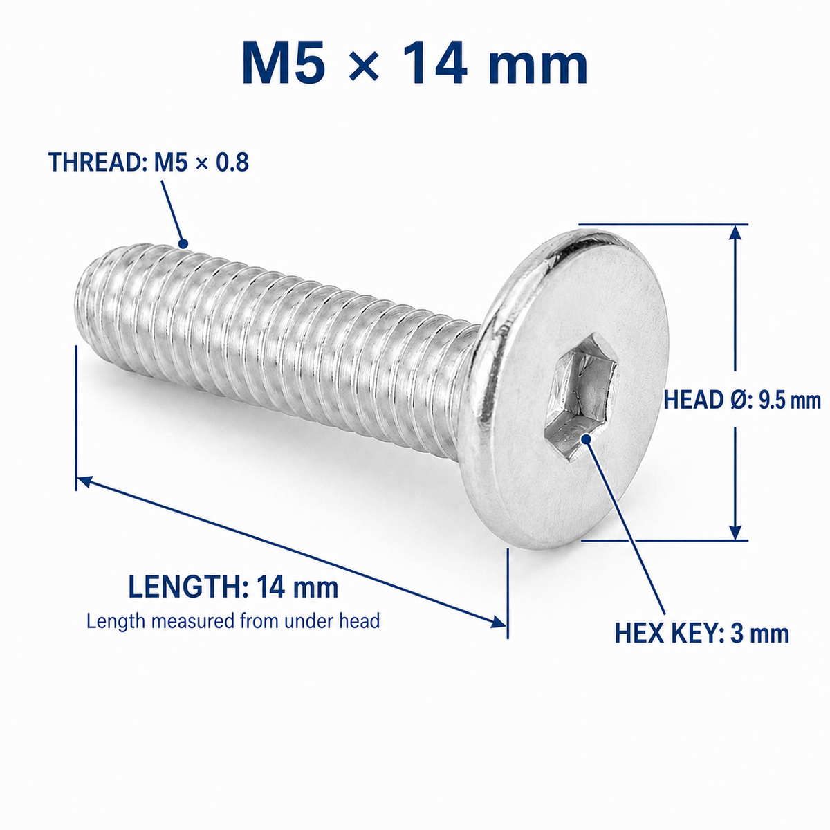 304 Stainless Steel Ultra-Low Profile Hex Socket Screws – M5 × 14 mm
