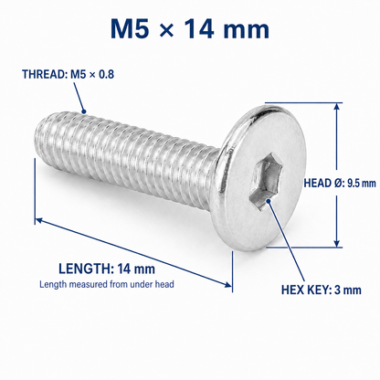 304 Stainless Steel Ultra-Low Profile Hex Socket Screws – M5 × 14 mm
