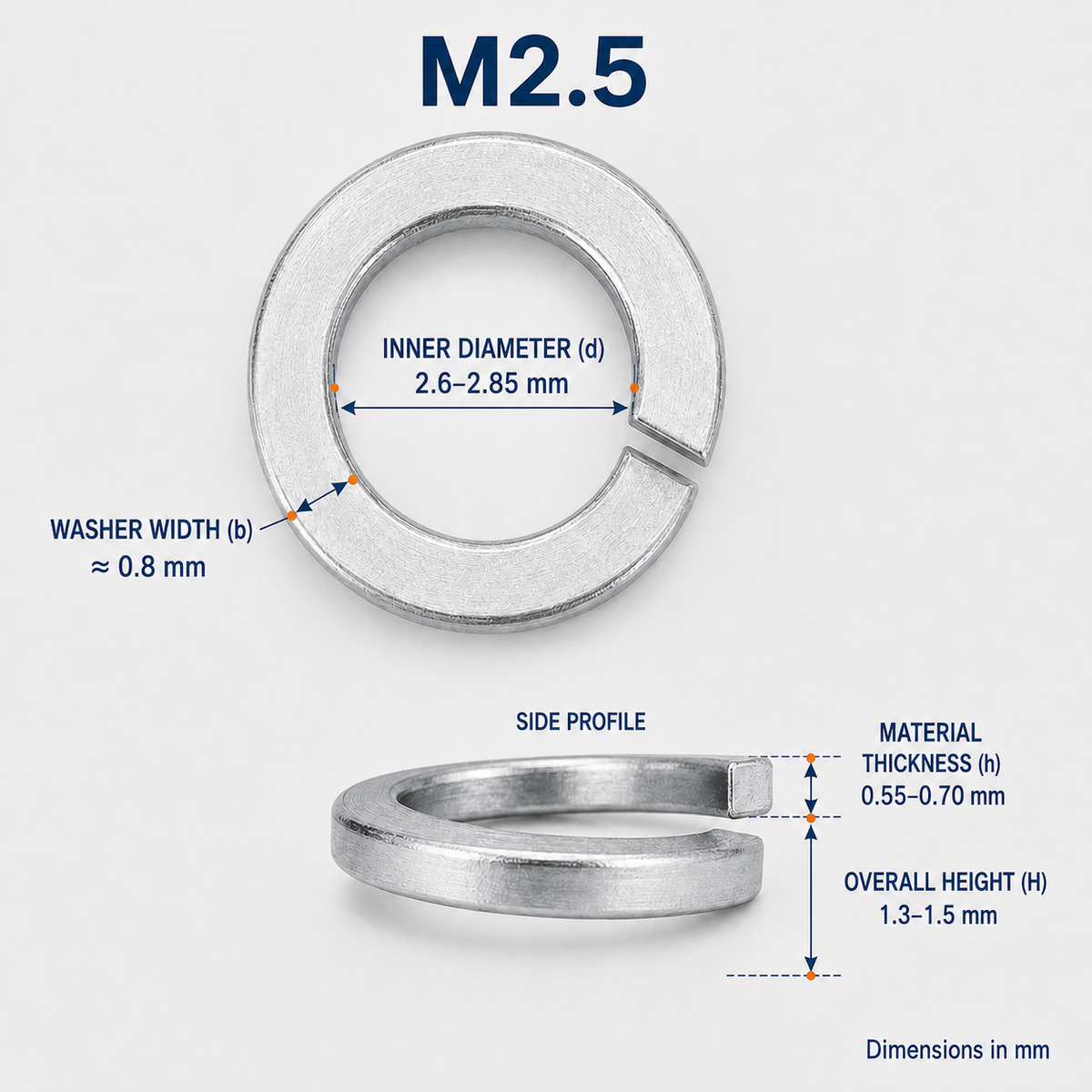 304 Stainless Steel Split Lock Washers – M2.5