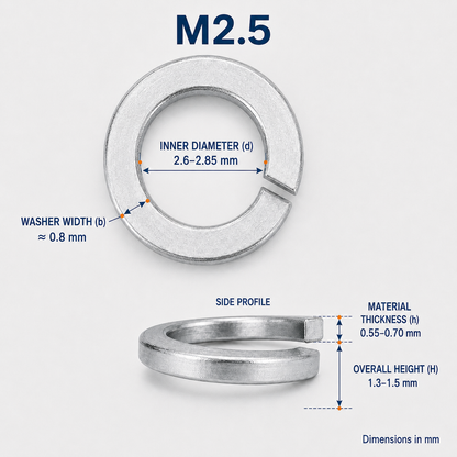 304 Stainless Steel Split Lock Washers – M2.5
