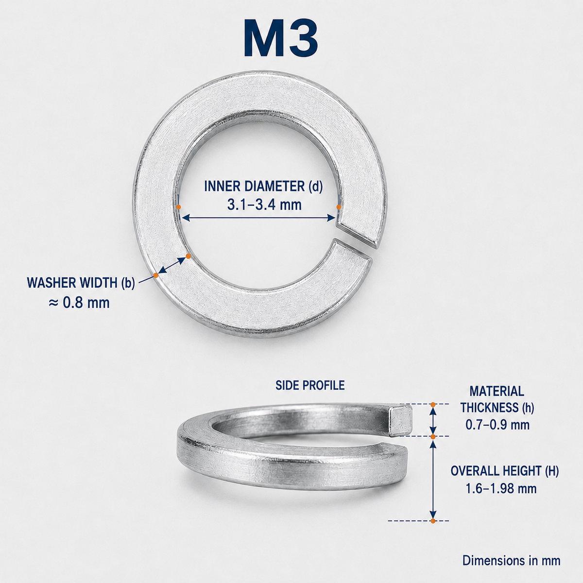 304 Stainless Steel Split Lock Washers – M3
