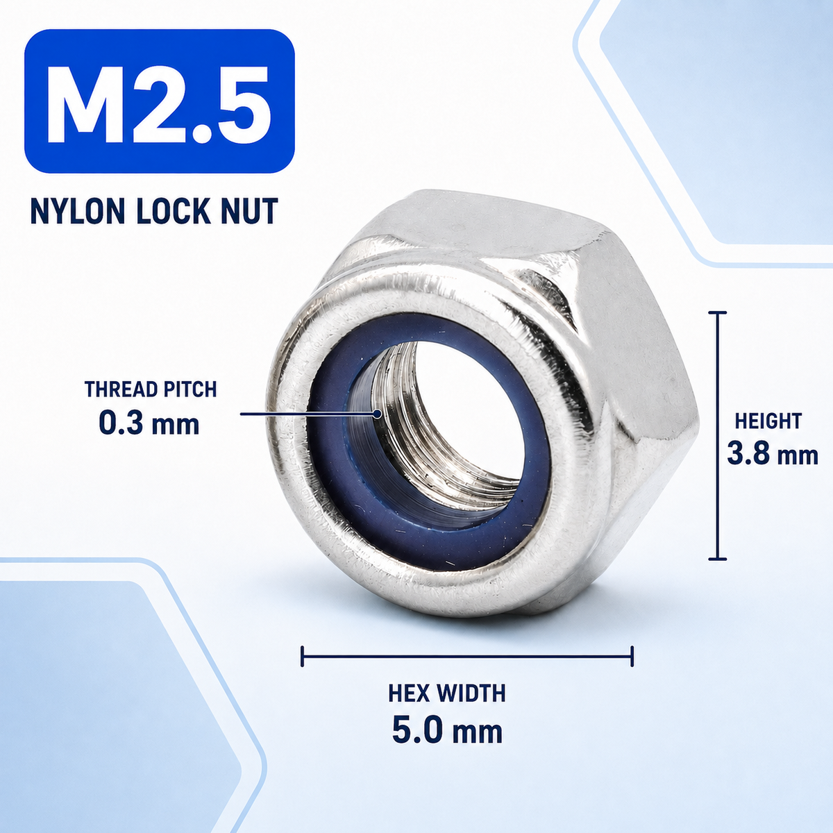 304 Stainless Steel Nylon Insert Lock Nuts – M2.5