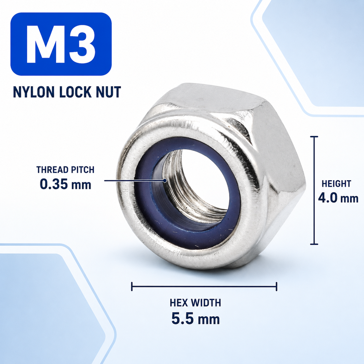 304 Stainless Steel Nylon Insert Lock Nuts – M3
