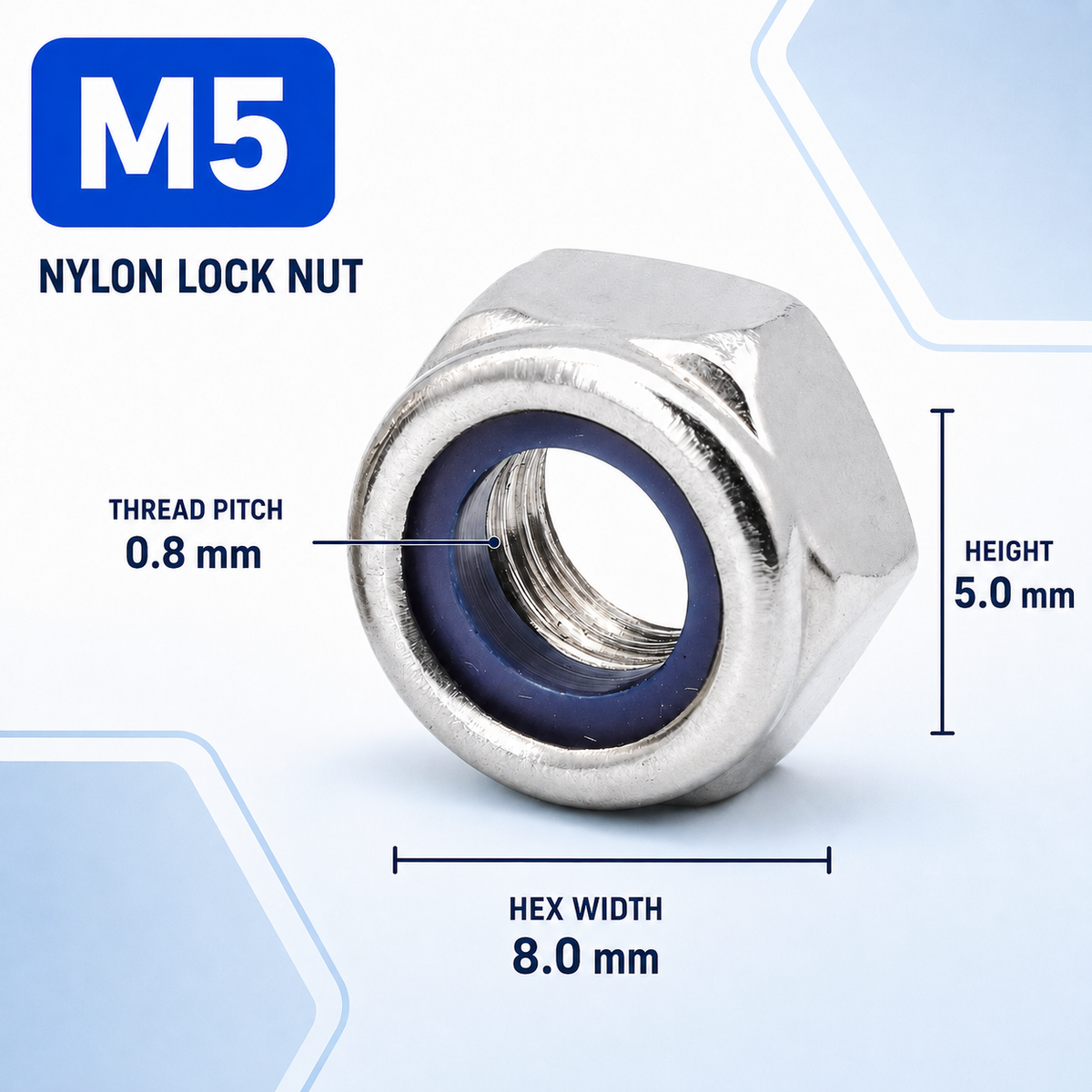 304 Stainless Steel Nylon Insert Lock Nuts – M5