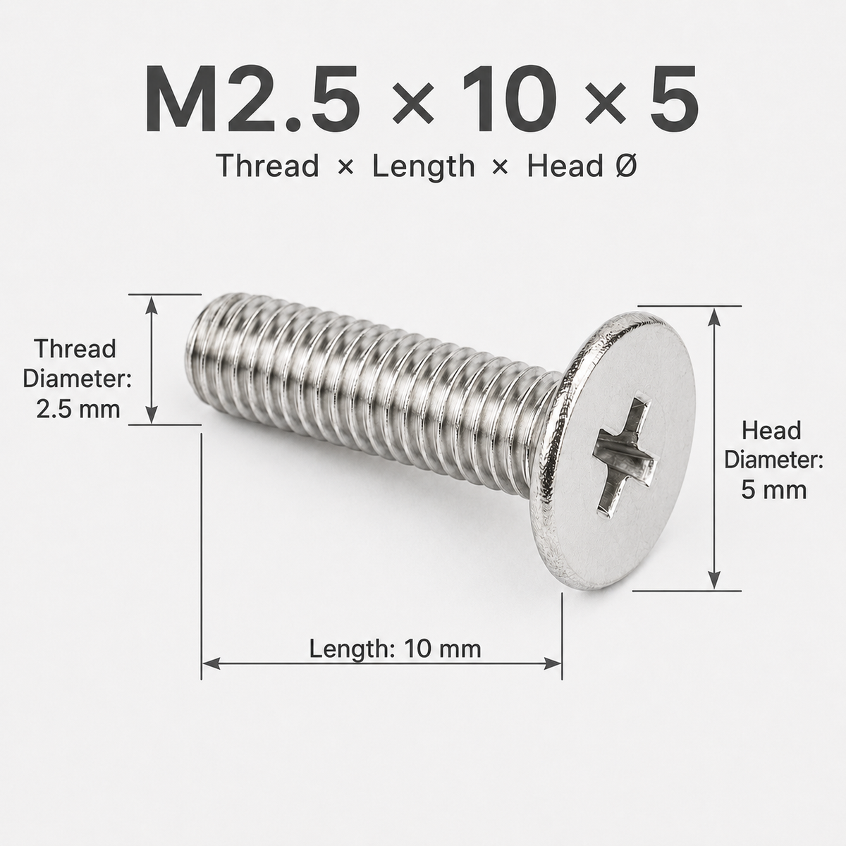 304 Stainless Steel Phillips Truss Head Machine Screws – M2.5 × 10 × 5 mm