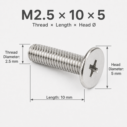 304 Stainless Steel Phillips Truss Head Machine Screws – M2.5 × 10 × 5 mm