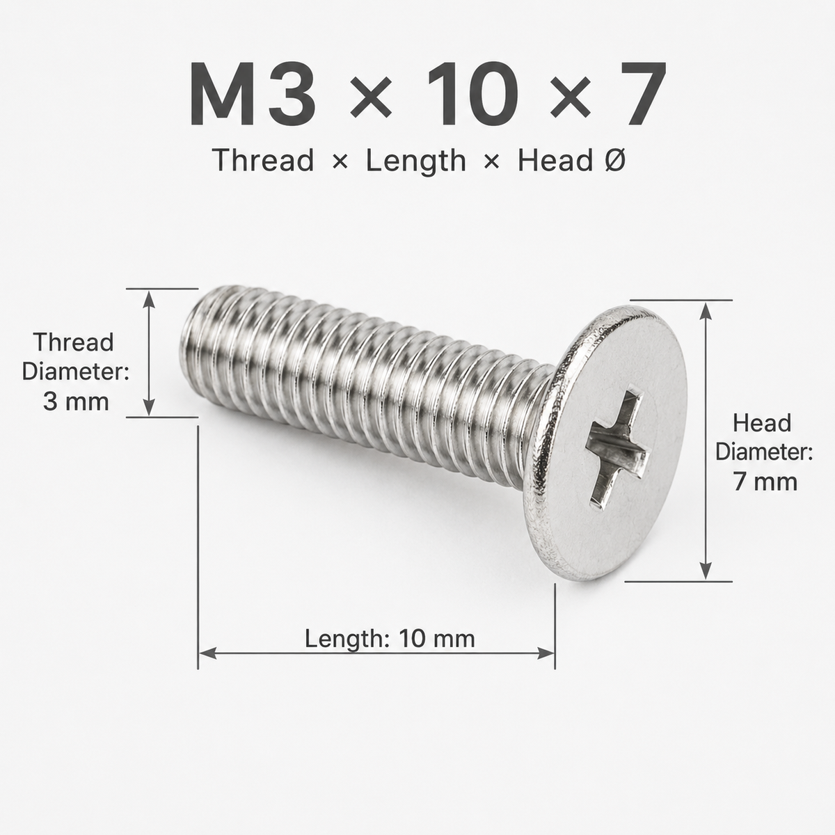 304 Stainless Steel Phillips Truss Head Machine Screws – M3 × 10 × 7 mm