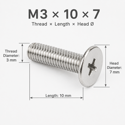 304 Stainless Steel Phillips Truss Head Machine Screws – M3 × 10 × 7 mm