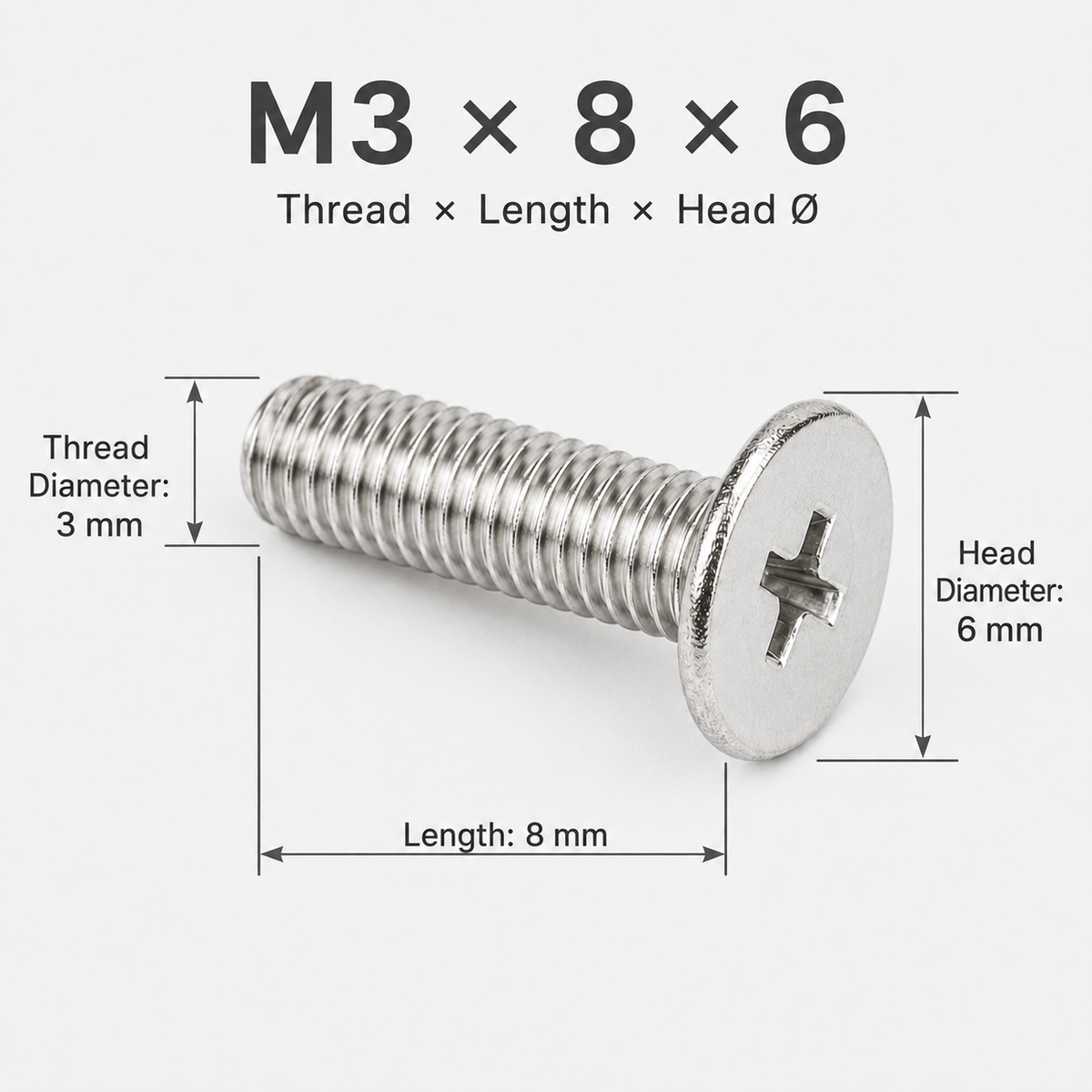 304 Stainless Steel Phillips Truss Head Machine Screws – M3 × 8 × 6 mm