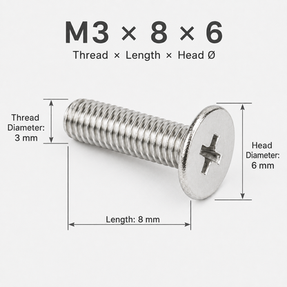 304 Stainless Steel Phillips Truss Head Machine Screws – M3 × 8 × 6 mm