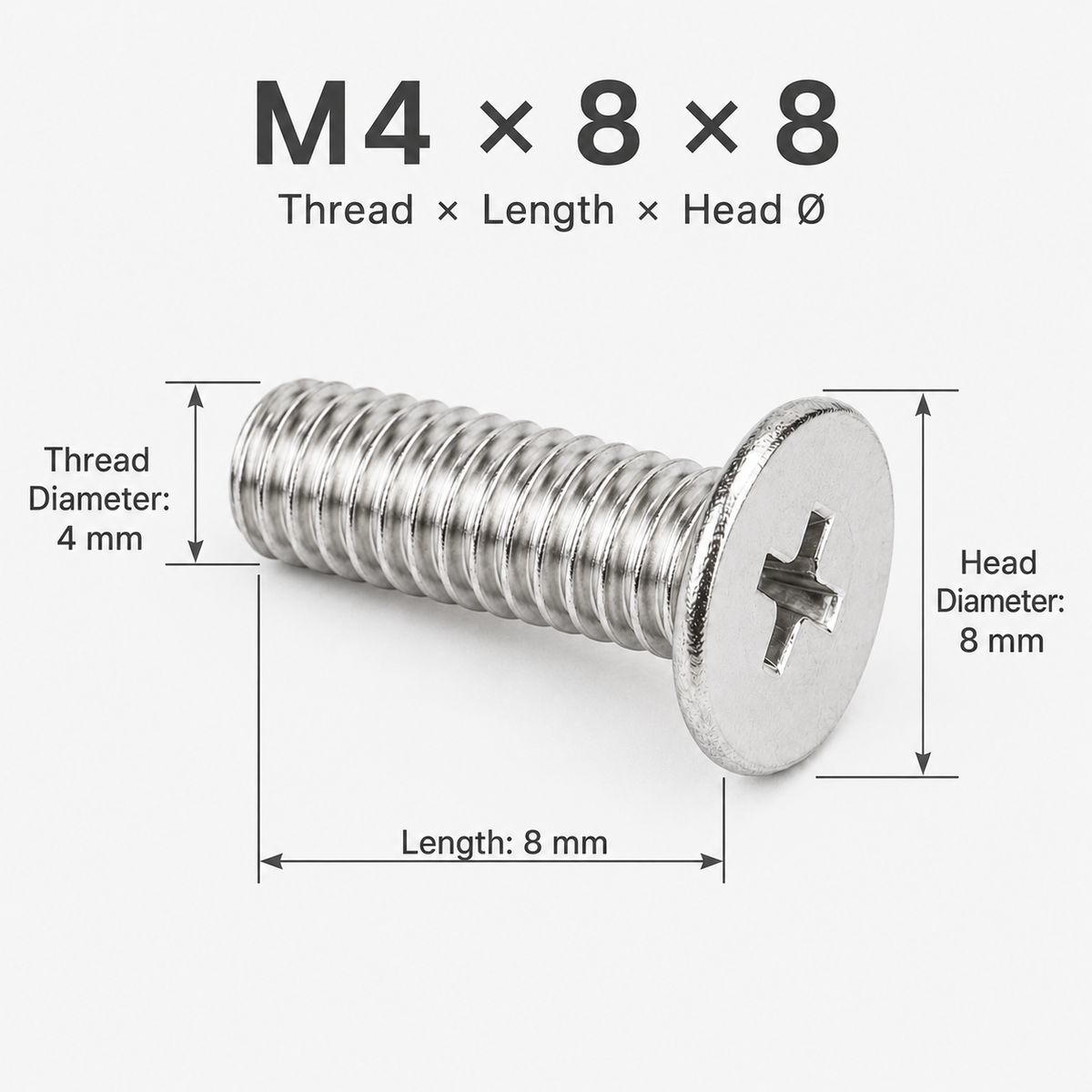 304 Stainless Steel Phillips Truss Head Machine Screws – M4 × 8 × 8 mm