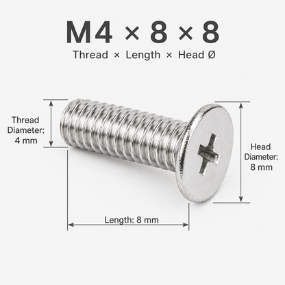 304 Stainless Steel Phillips Truss Head Machine Screws – M4 × 8 × 8 mm