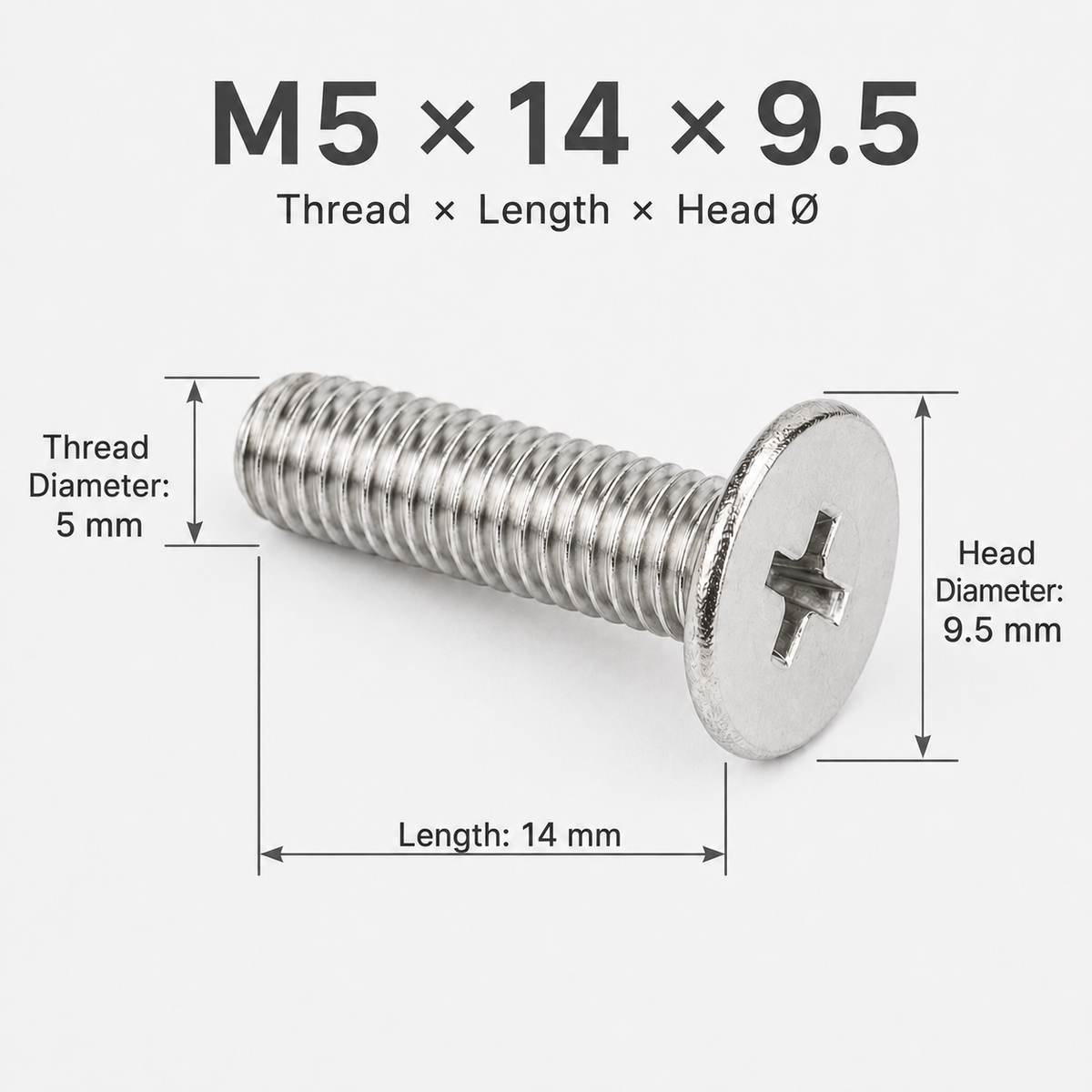 304 Stainless Steel Phillips Truss Head Machine Screws – M5 × 14 × 9.5 mm