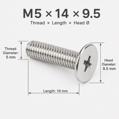 304 Stainless Steel Phillips Truss Head Machine Screws – M5 × 14 × 9.5 mm