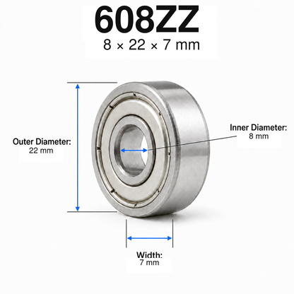 Metal-Shielded Deep Groove Ball Bearings – 608ZZ — 8 × 22 × 7 mm