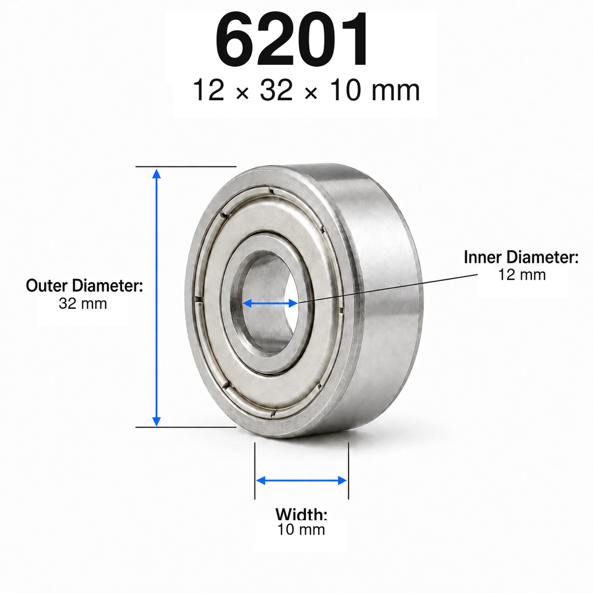 Metal-Shielded Deep Groove Ball Bearings – 6201 — 12 × 32 × 10 mm