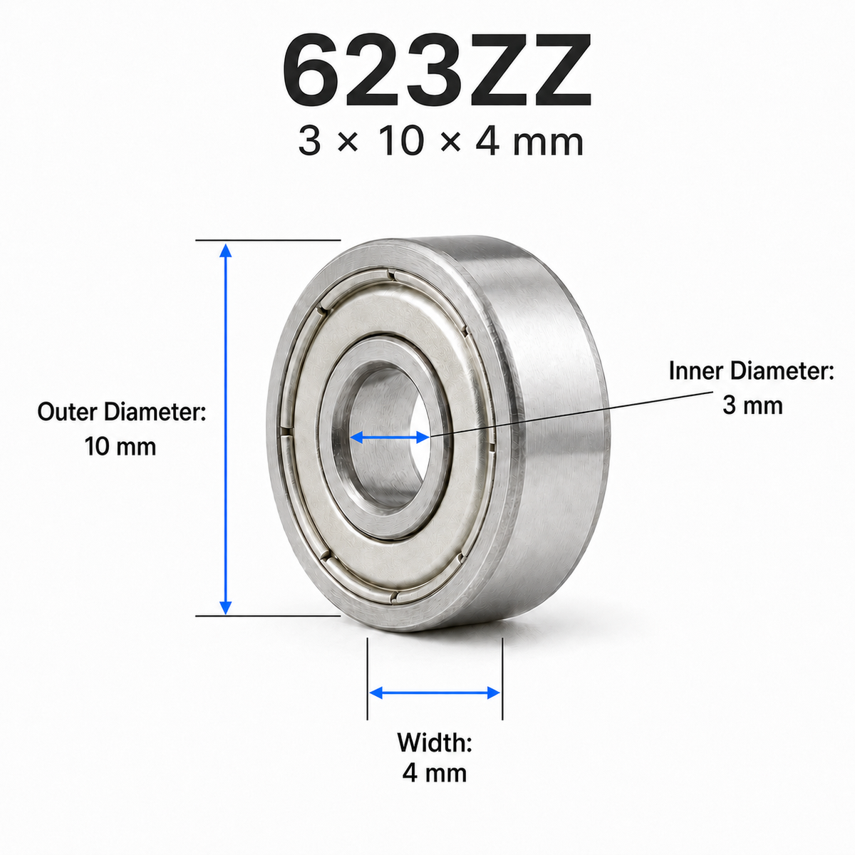 Metal-Shielded Deep Groove Ball Bearings – 623ZZ — 3 × 10 × 4 mm