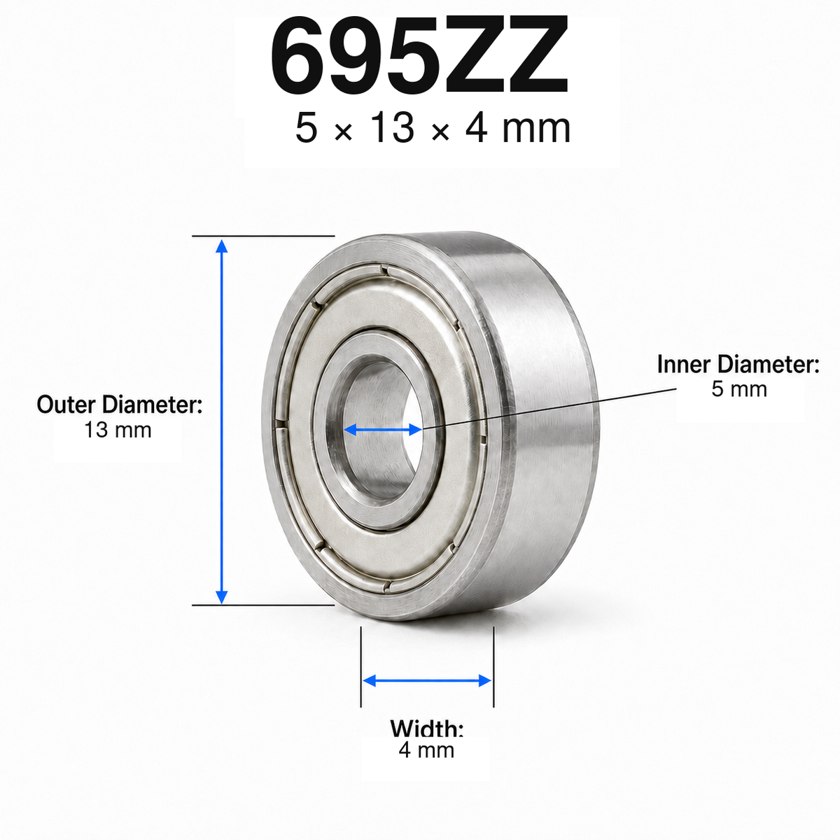 Metal-Shielded Deep Groove Ball Bearings – 695ZZ — 5 × 13 × 4 mm