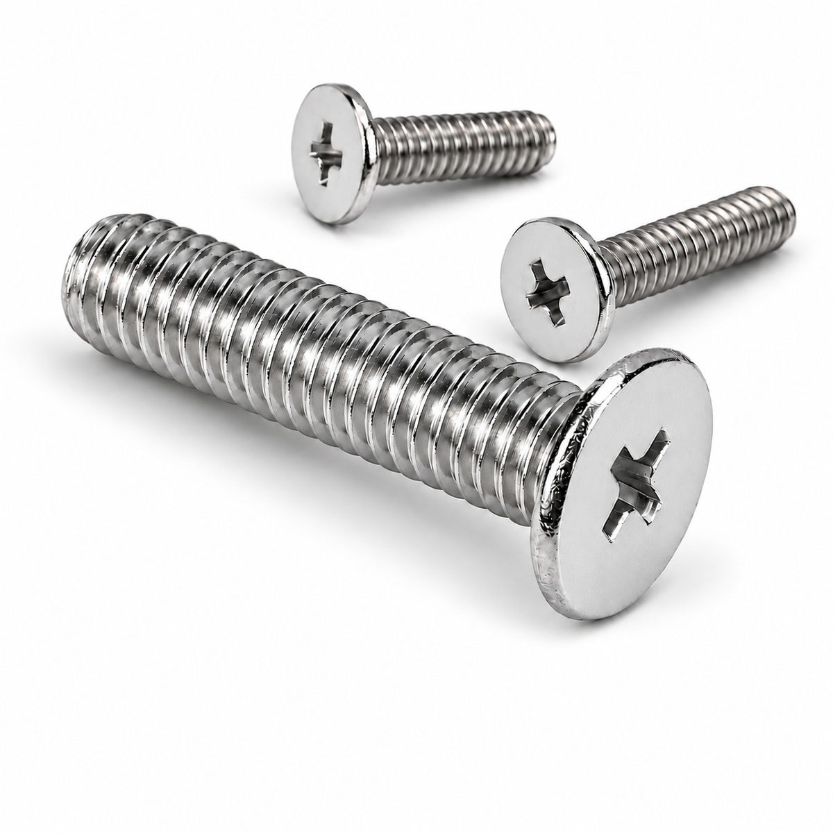Phillips truss-head machine screws on white background