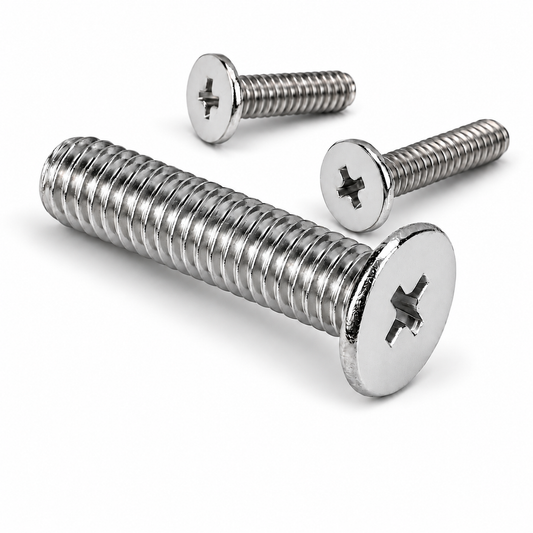 Phillips truss-head machine screws on white background