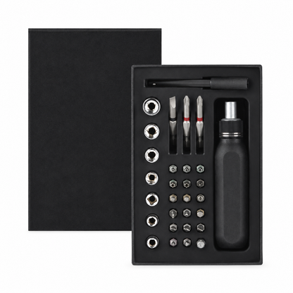 Ratchet and socket tool set on white background