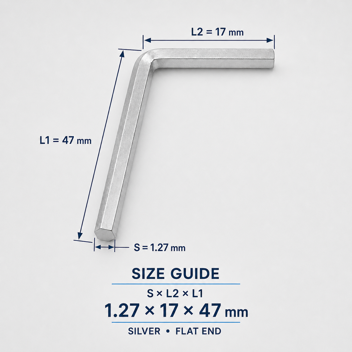 S2 Steel L-Shaped Hex Keys – 1.27x47mm Silver Flat
