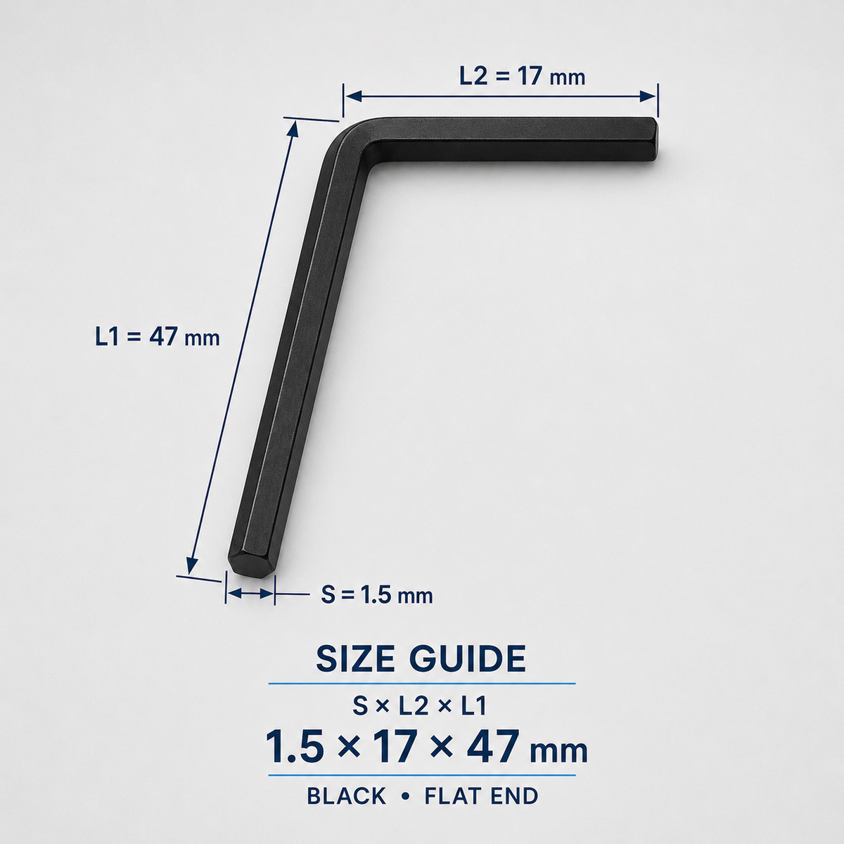 S2 Steel L-Shaped Hex Keys – 1.5x47mm Black Flat