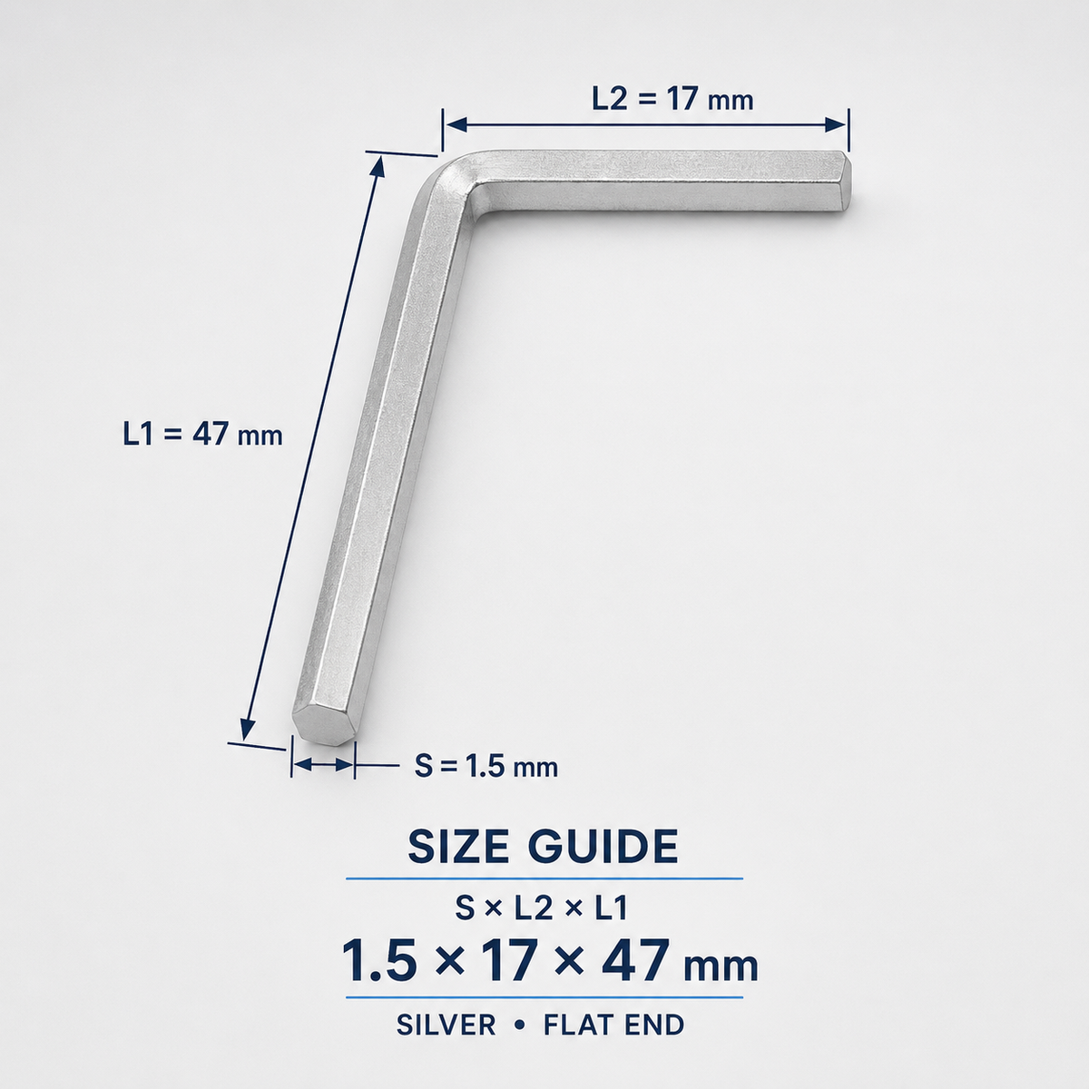 S2 Steel L-Shaped Hex Keys – 1.5x47mm Silver Flat