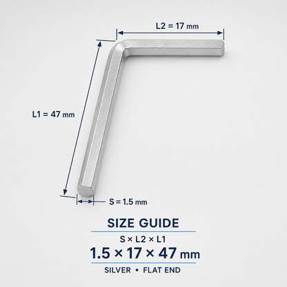 S2 Steel L-Shaped Hex Keys – 1.5x47mm Silver Flat