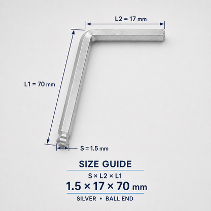 S2 Steel L-Shaped Hex Keys – 1.5x70mm Silver Ball